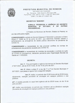 NOVO DECRETO MUNICIPAL 5638/2021