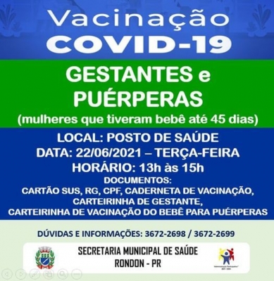 VACINAÇÃO COVID-19 - GESTANTES E PUÉPERAS