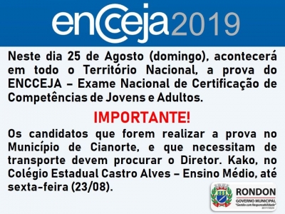 Transporte para Realização do Encceja 2019