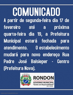 Importante: Prefeitura Municipal mudará para novo endereço!