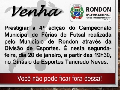 Vem aí mais uma edição do Campeonato Municipal de Férias de Futsal