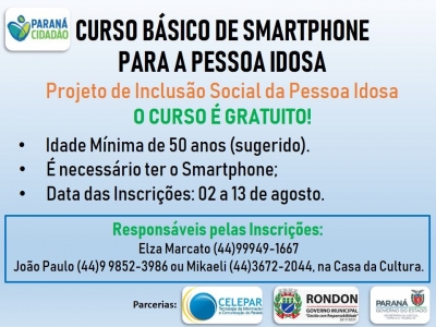 Inscrições Abertas: Curso Básico de Smartphone para a Pessoa Idosa.