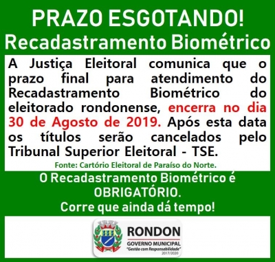 Prazo Esgotando Recadastramento Biométrico!