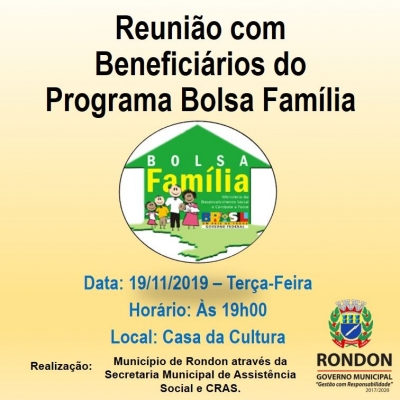 Comunicado: Reunião com Beneficiários do Programa Bolsa Família!