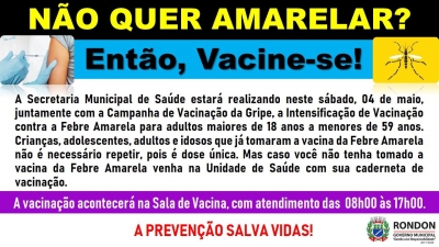 É Neste Sábado: Intensificação de Vacinação Contra a Febre Amarela!