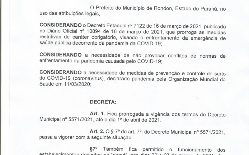NOVO DECRETO MUNICIPAL Nº 5578/2021