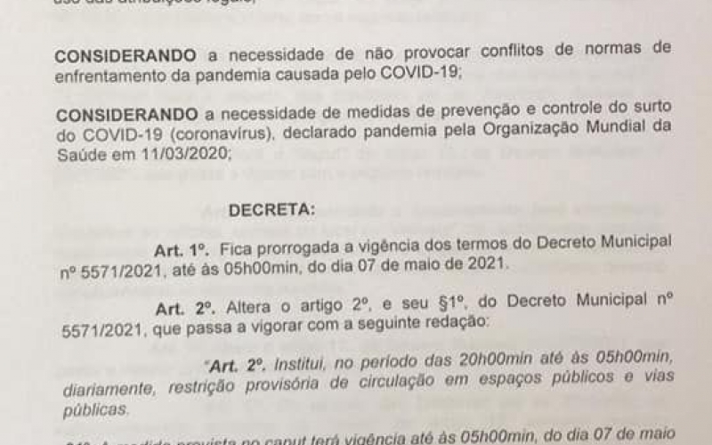 NOVO DECRETO MUNICIPAL N° 5602\2021