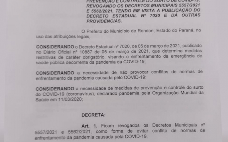 NOVO DECRETO MUNICIPAL 5571/2021