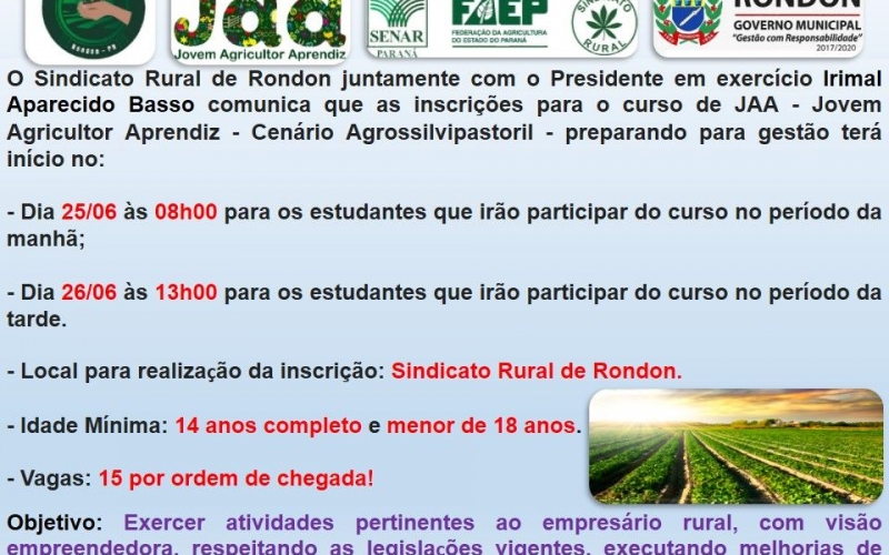 Curso Jovem Agricultor Aprendiz 