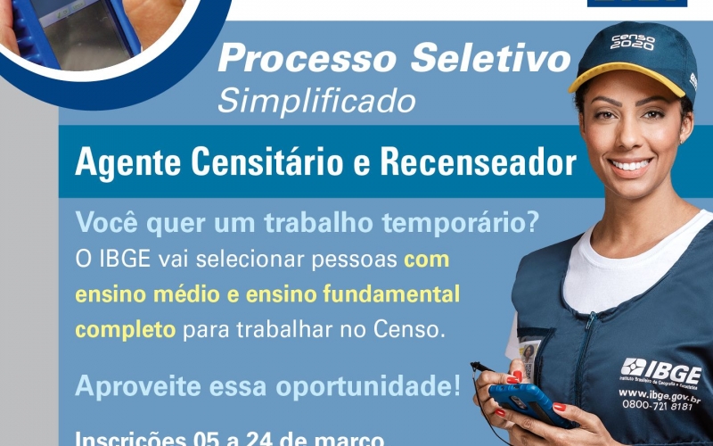 IBGE abre processo seletivo com vagas para Rondon e região